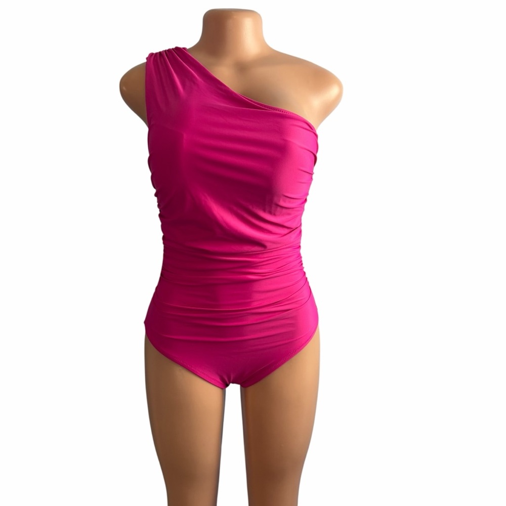 J. Crew One-Shoulder Ruched Hot Pink Swimsuit